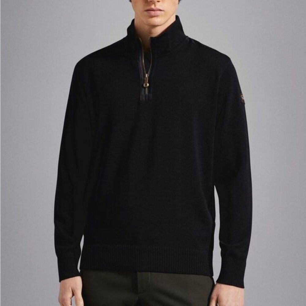New Paul & Shark Yachting Black Iconic Quarter Zip Wool Sweater Mens 2X Tall